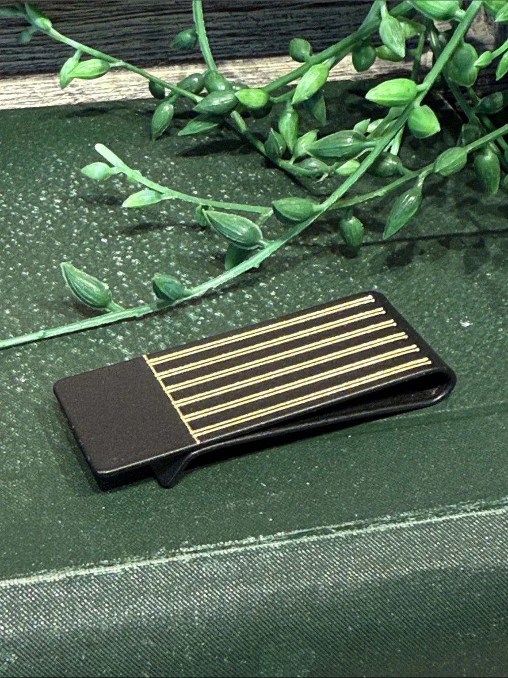 Black Money Clip with Gold Accent Stripes